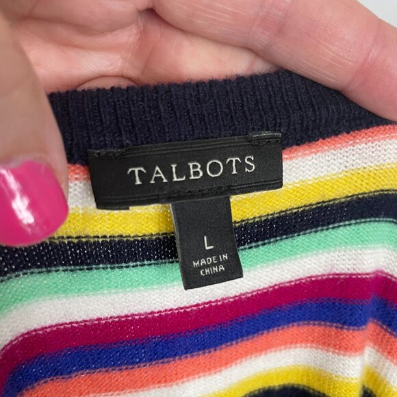 Talbots Womens Preppy Casual Wool Blend Sweater Large Rainbow Striped Pullover - Picture 7 of 8